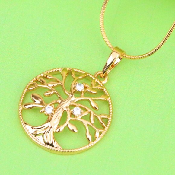 "Elegant Tree of Life Rose Gold Pendant with Crystal Accents, XPPT1197 - Picture 1 of 13